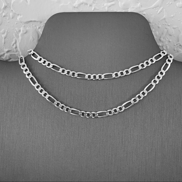 Sterling Silver Unisex Figaro Italian Chain, Silver Necklace, Link Jewelry - Picture 5 of 7